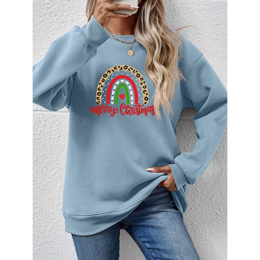 MERRY CHRISTMAS Graphic Sweatshirt Misty Blue / S