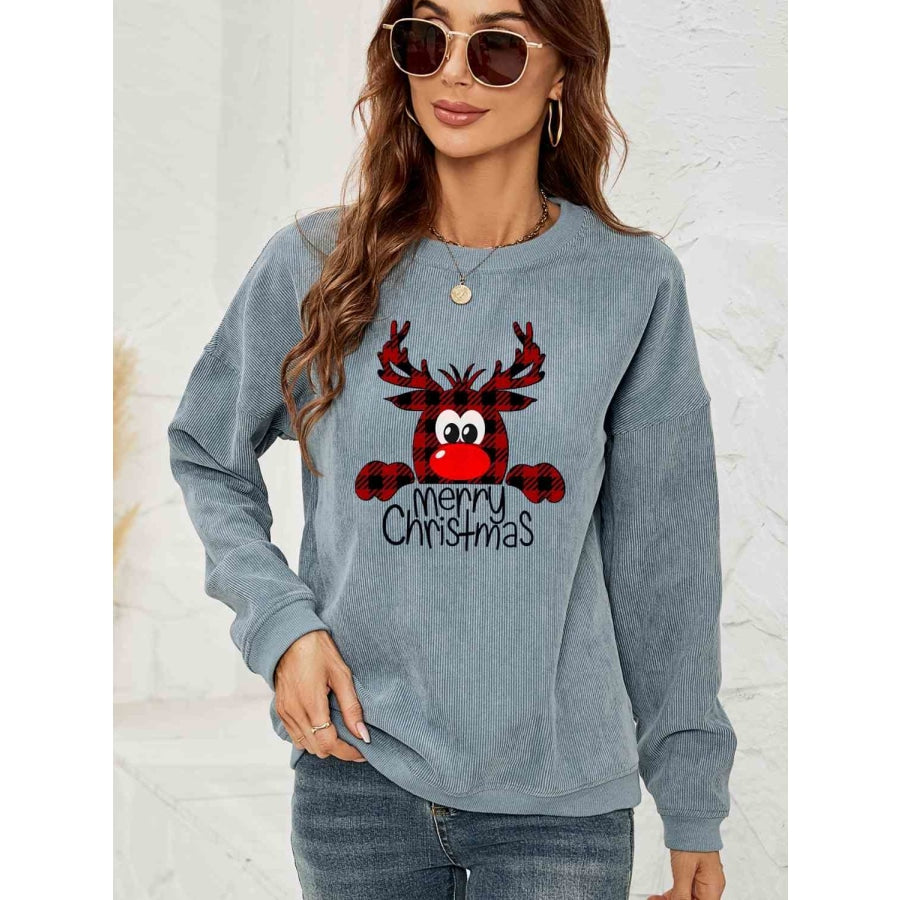 MERRY CHRISTMAS Graphic Sweatshirt Misty Blue / S