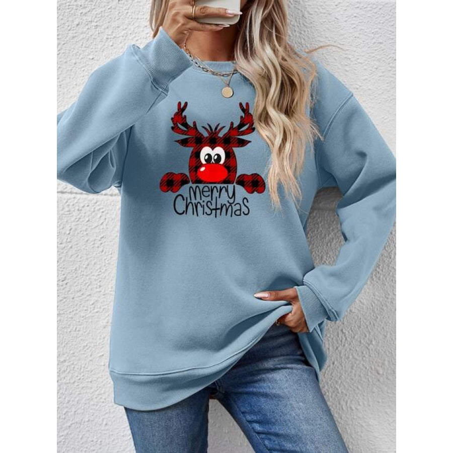 MERRY CHRISTMAS Graphic Sweatshirt Misty Blue / S