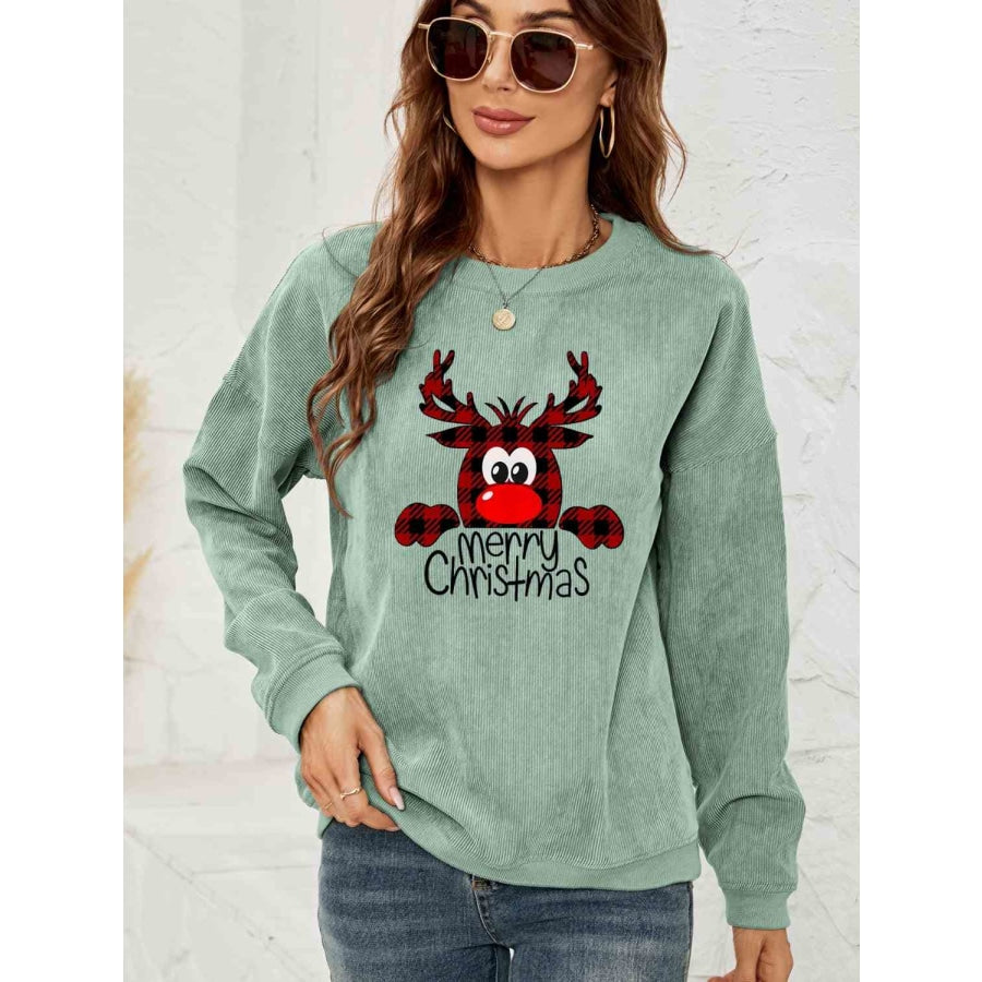 MERRY CHRISTMAS Graphic Sweatshirt Sage / S