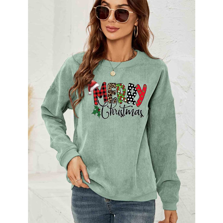 MERRY CHRISTMAS Graphic Sweatshirt Sage / S