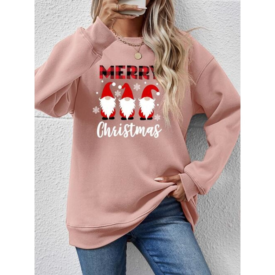 MERRY CHRISTMAS Long Sleeve Sweatshirt Blush Pink / S Women’s Fashion Clothing