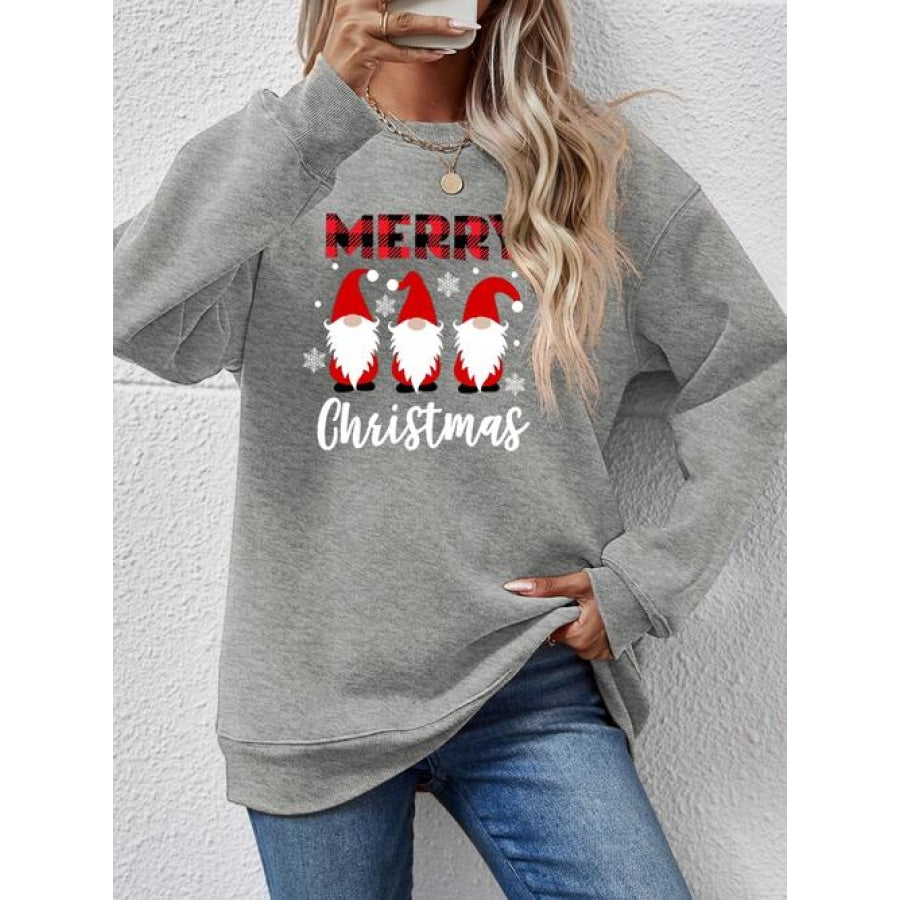 MERRY CHRISTMAS Long Sleeve Sweatshirt Charcoal / S Women’s Fashion Clothing