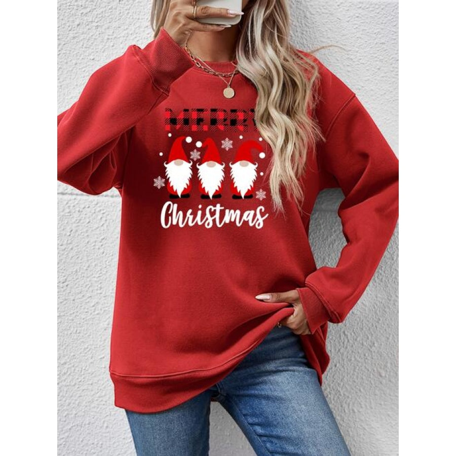 MERRY CHRISTMAS Long Sleeve Sweatshirt Deep Red / S Women’s Fashion Clothing