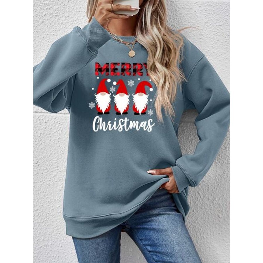 MERRY CHRISTMAS Long Sleeve Sweatshirt French Blue / S Women’s Fashion Clothing