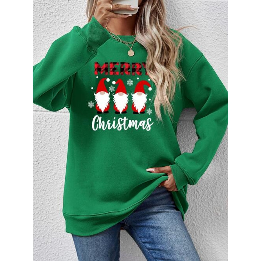 MERRY CHRISTMAS Long Sleeve Sweatshirt Green / S Women’s Fashion Clothing