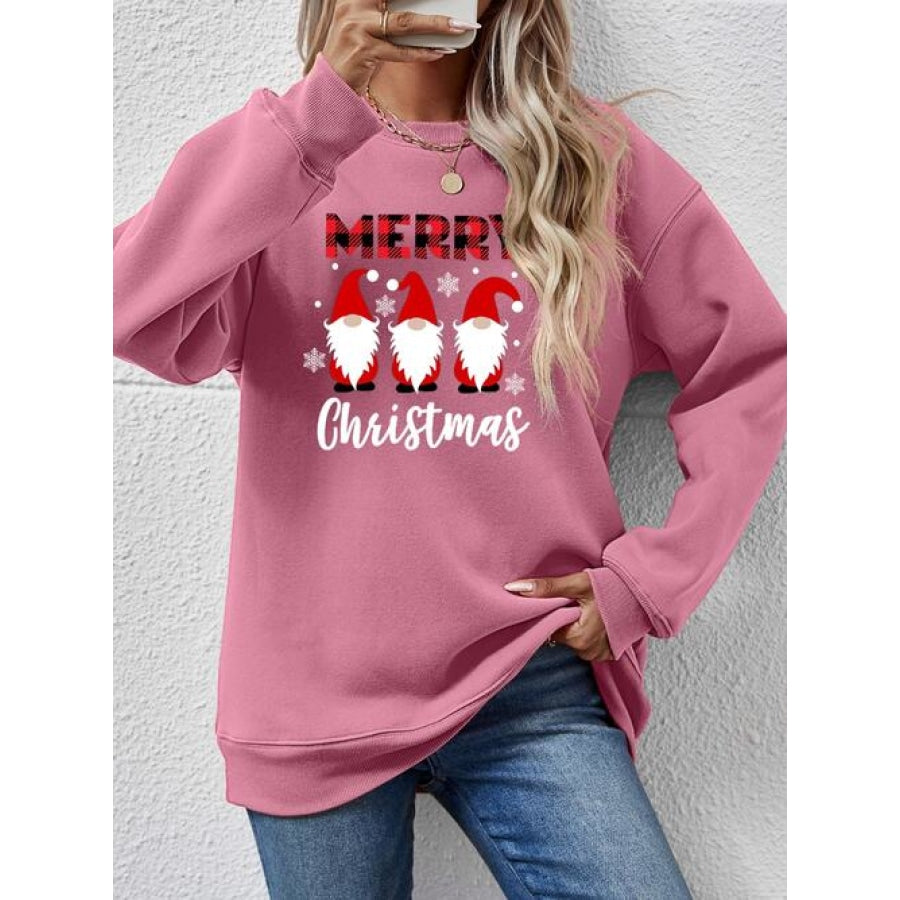 MERRY CHRISTMAS Long Sleeve Sweatshirt Moonlit Mauve / S Women’s Fashion Clothing