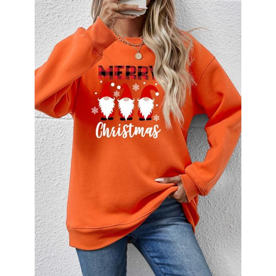 MERRY CHRISTMAS Long Sleeve Sweatshirt Pumpkin / S Women’s Fashion Clothing