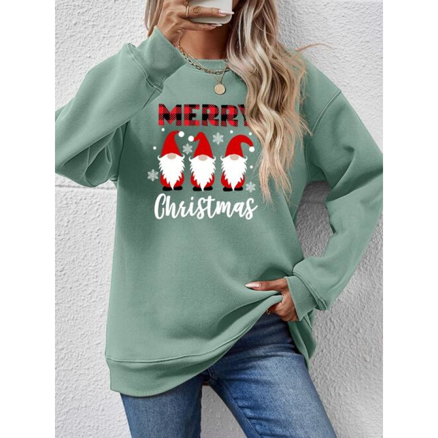 MERRY CHRISTMAS Long Sleeve Sweatshirt Sage / S Women’s Fashion Clothing