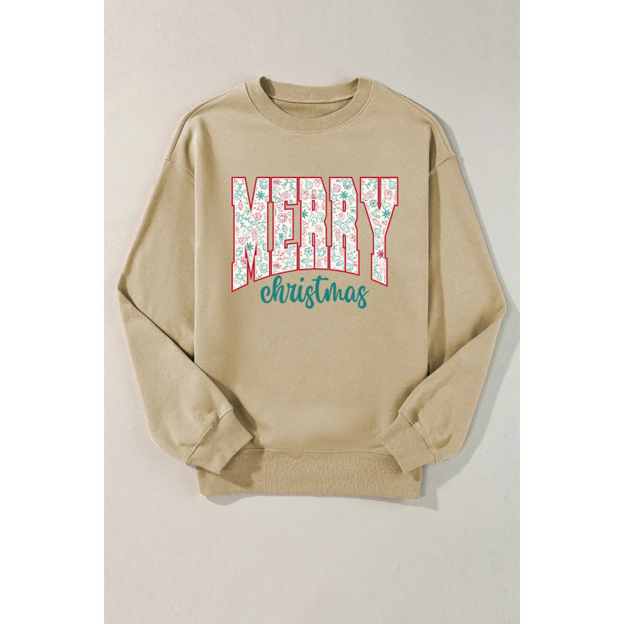 MERRY CHRISTMAS Round Neck Long Sleeve Sweatshirt Apparel and Accessories