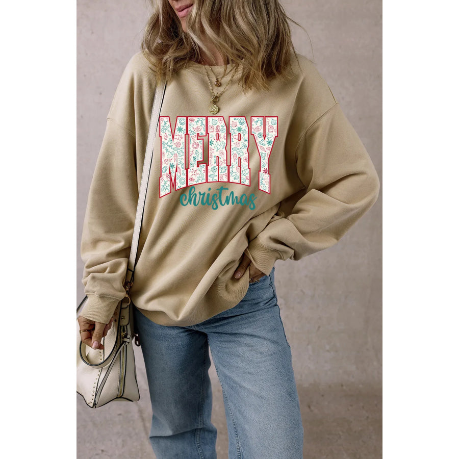 MERRY CHRISTMAS Round Neck Long Sleeve Sweatshirt Apparel and Accessories