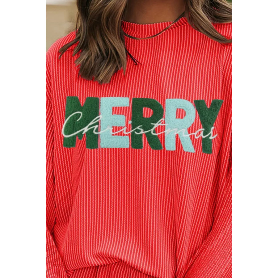 MERRY CHRISTMAS Round Neck Long Sleeve Top and Shorts Set Apparel and Accessories