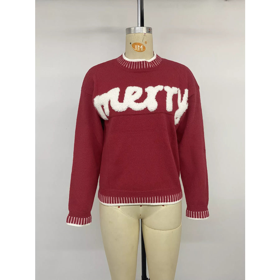 Merry Letter Crew Neck Sweater Apparel and Accessories