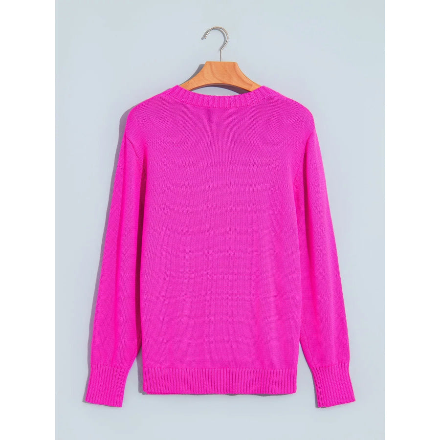 Merry Print Ribbed Trim Round Neck Loose Fit Sweater Apparel and Accessories