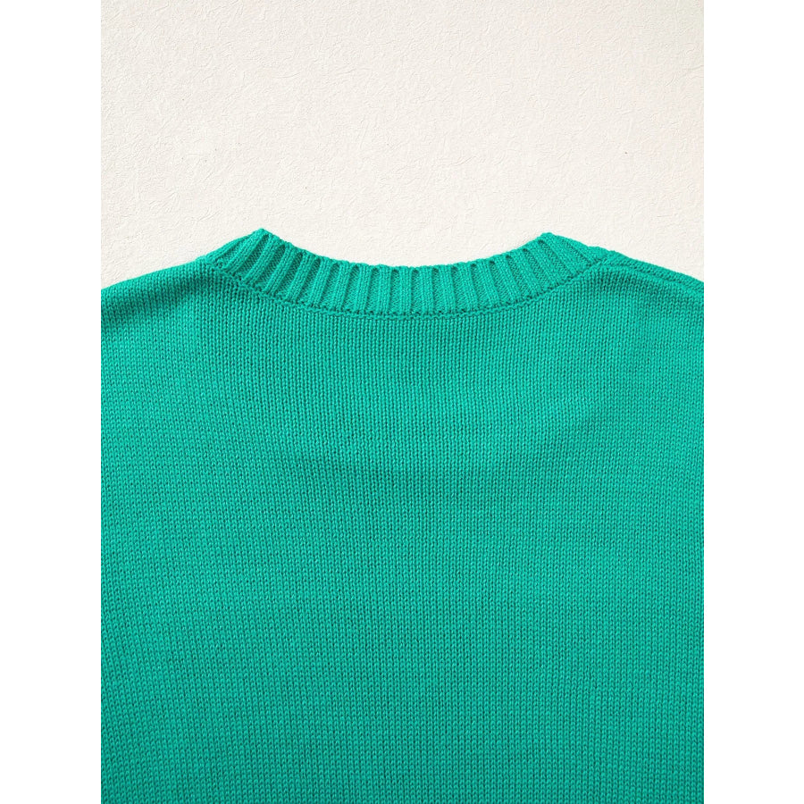 Merry Print Ribbed Trim Round Neck Loose Fit Sweater Apparel and Accessories