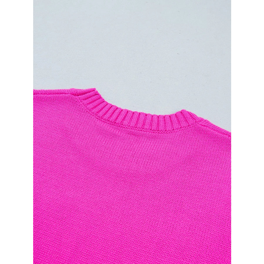 Merry Print Ribbed Trim Round Neck Loose Fit Sweater Apparel and Accessories