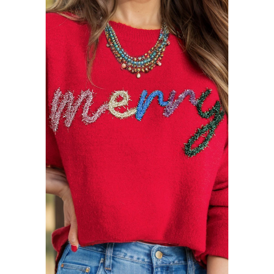 MERRY Round Neck Long Sleeve Sweater Apparel and Accessories