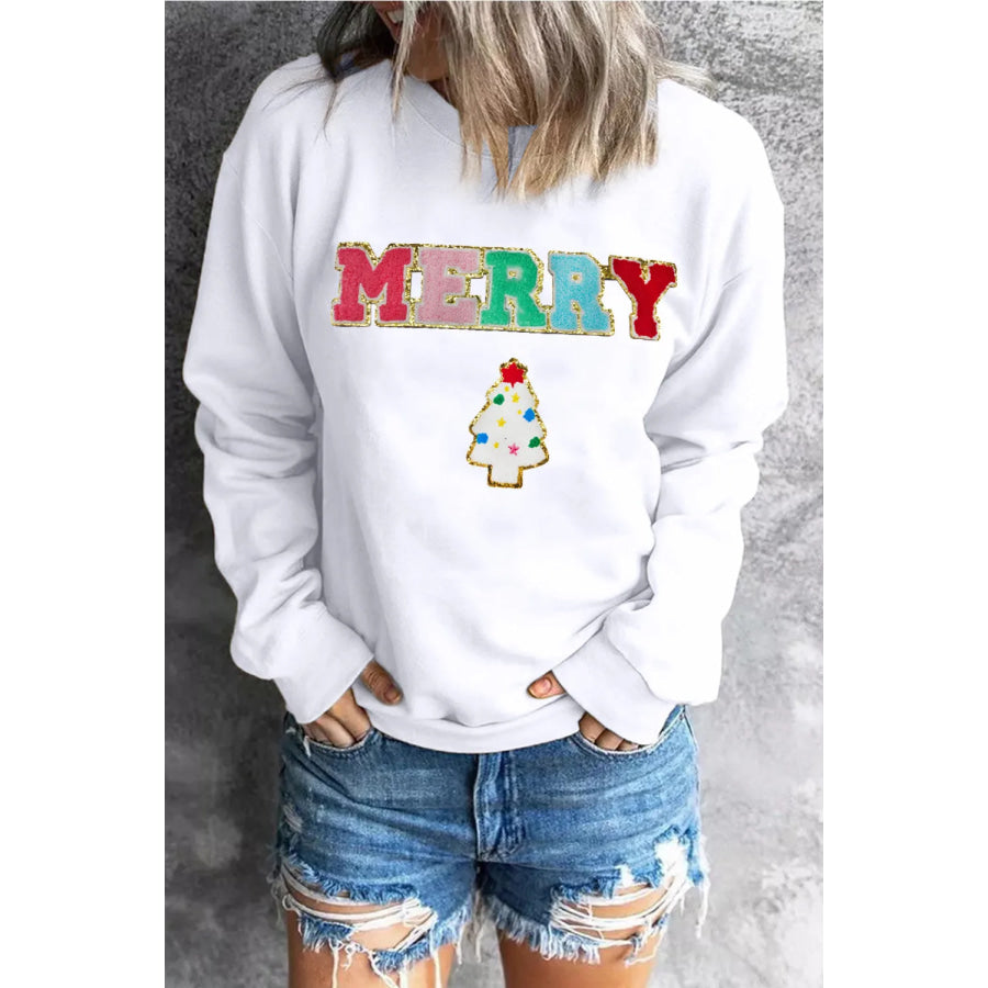 MERRY Round Neck Long Sleeve Sweatshirt Apparel and Accessories