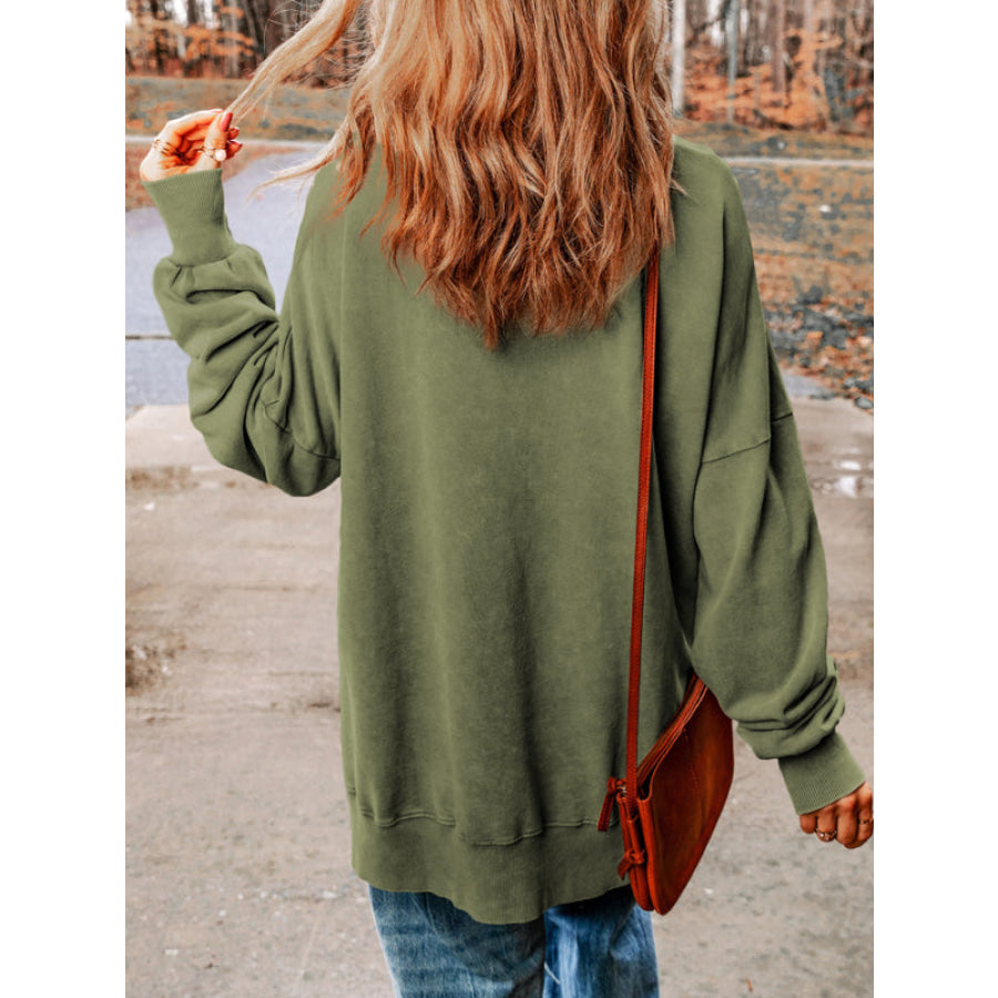 MERRY Side Slit Long Sleeve Sweatshirt Apparel and Accessories