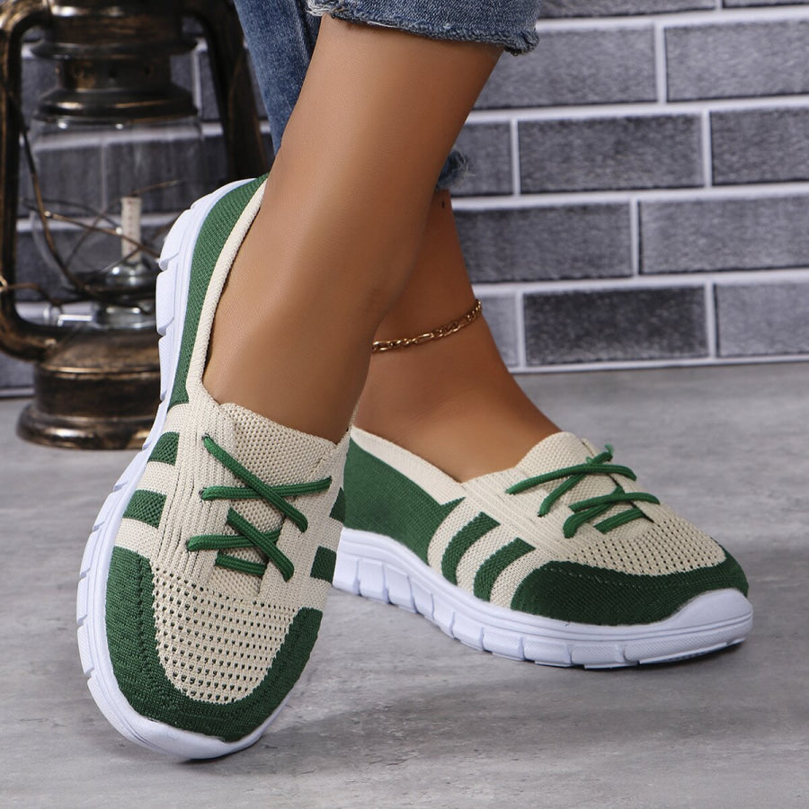 Mesh Contrast Flat Slip-Ons Dark Green / 36(US5) Apparel and Accessories