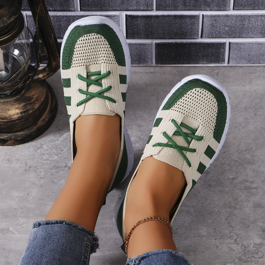 Mesh Contrast Flat Slip-Ons Dark Green / 36(US5) Apparel and Accessories