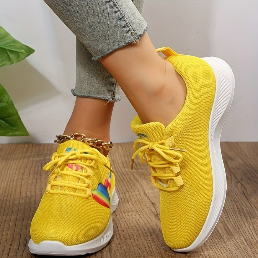 Mesh Lace-Up Sneakers Yellow / 36(US5) Apparel and Accessories