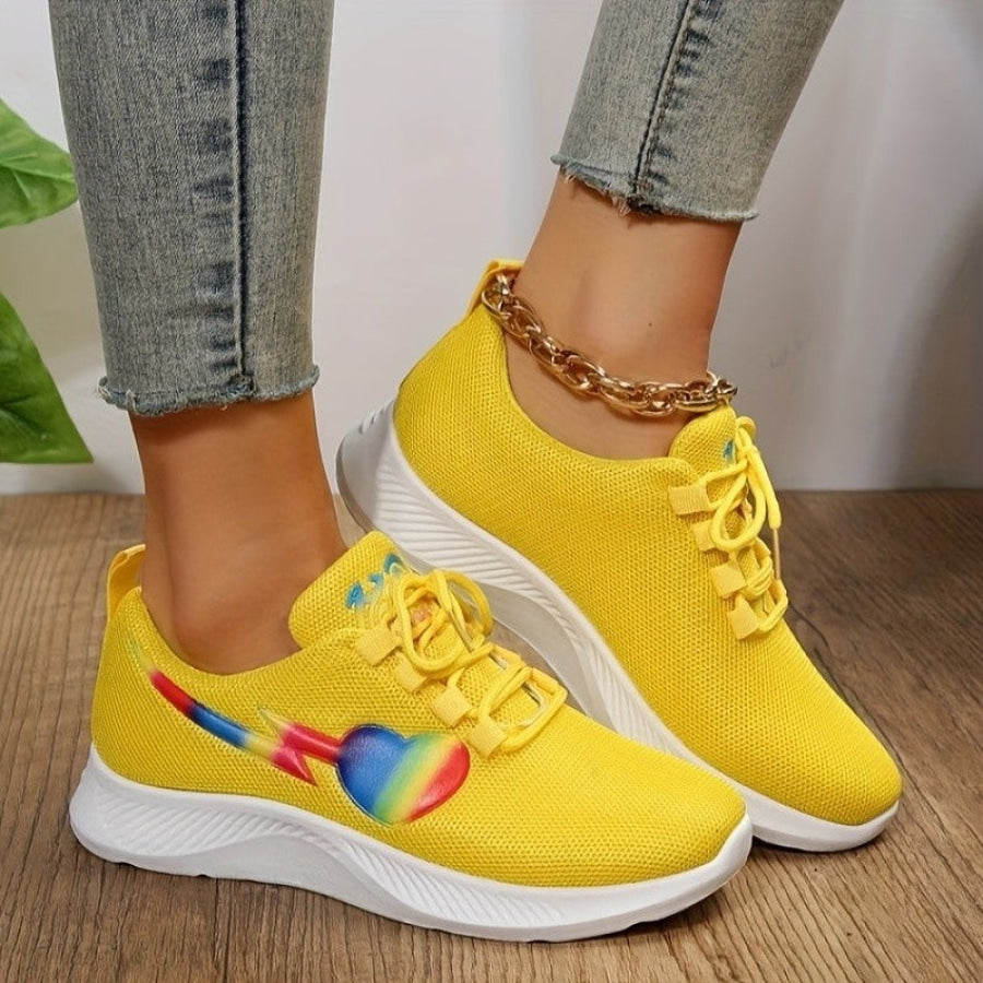 Mesh Lace-Up Sneakers Yellow / 36(US5) Apparel and Accessories