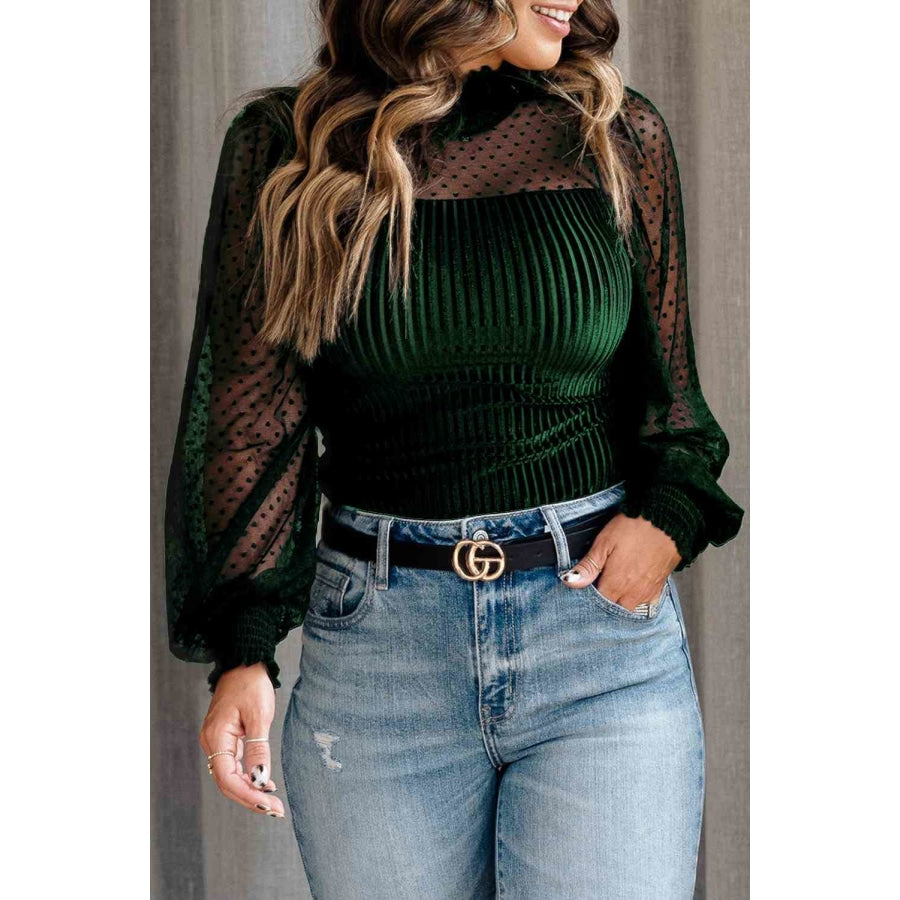 Mesh Long Sleeve Velvet Bodysuit Green / S