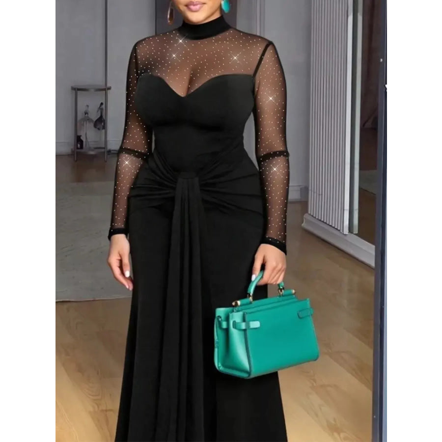 Mesh Mock Neck Long Sleeve Maxi Dress Apparel and Accessories
