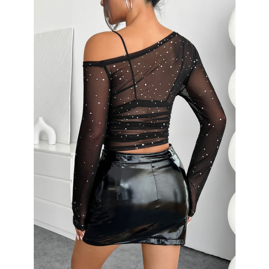 Mesh One Shoulder Long Sleeve Top Apparel and Accessories