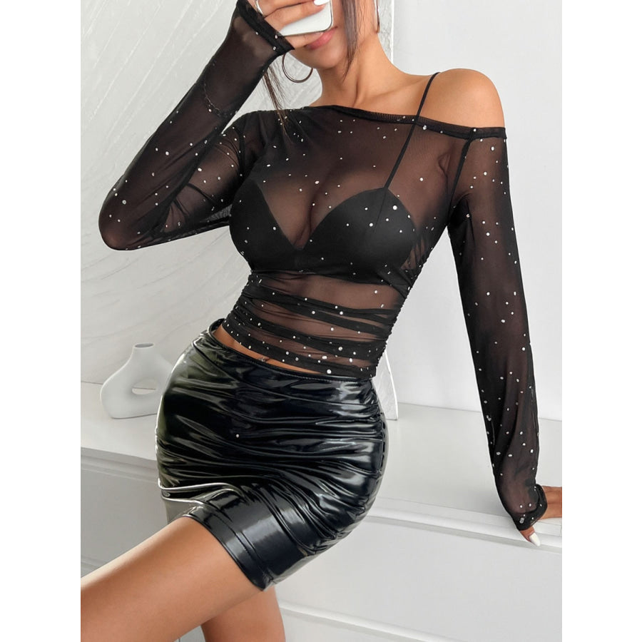 Mesh One Shoulder Long Sleeve Top Apparel and Accessories