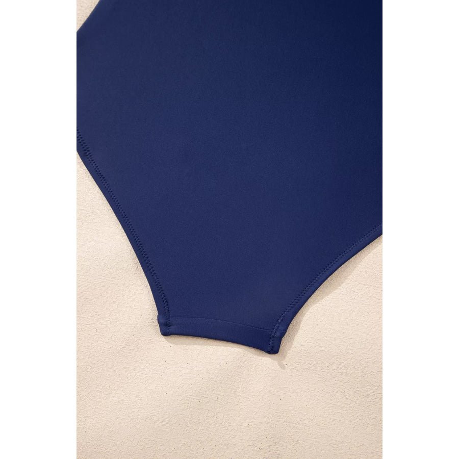 Mesh Patchwork V Neck Half Sleeve Bodycon One Piece Swimwear Apparel and Accessories