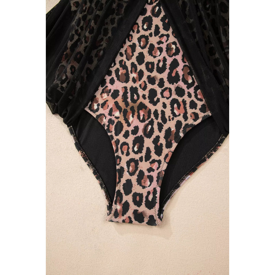 Mesh Patchwork V Neck Half Sleeve Bodycon One Piece Swimwear Apparel and Accessories