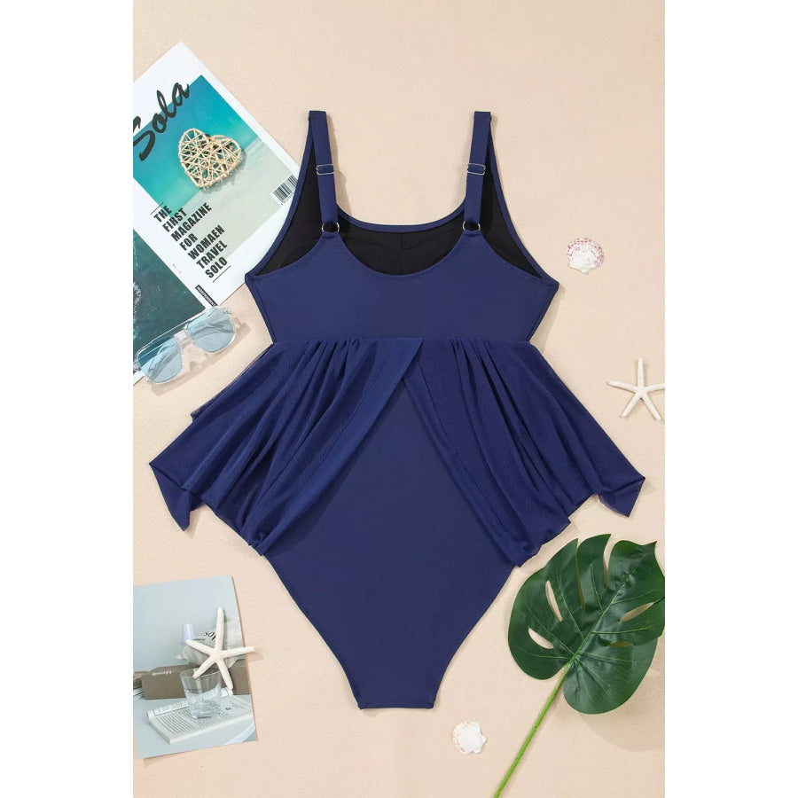 Mesh Patchwork V Neck Half Sleeve Bodycon One Piece Swimwear Apparel and Accessories