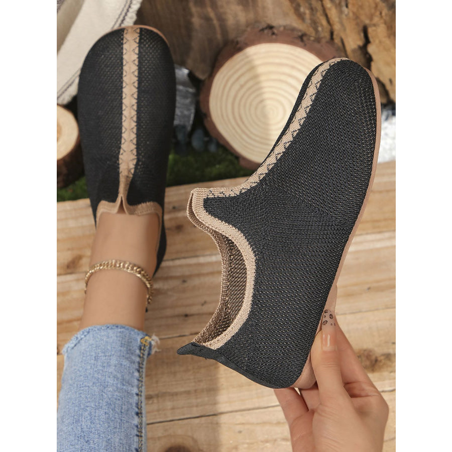 Mesh Round Toe Flat Sneakers Black / 36(US5) Apparel and Accessories