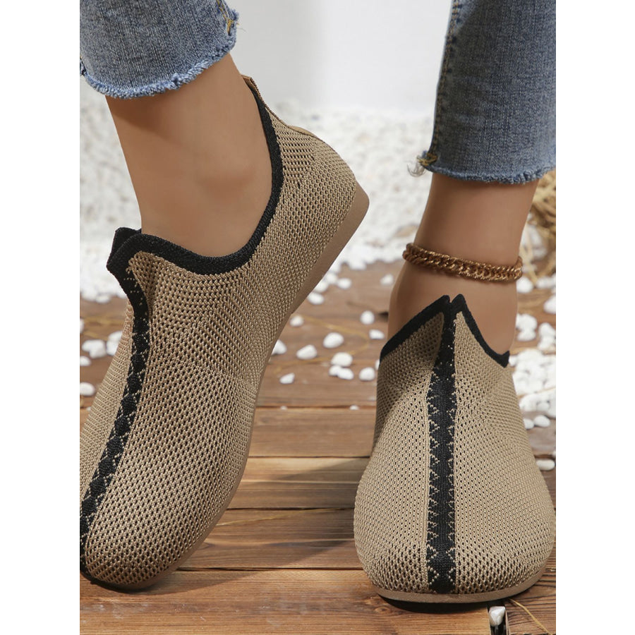 Mesh Round Toe Flat Sneakers Khaki / 36(US5) Apparel and Accessories