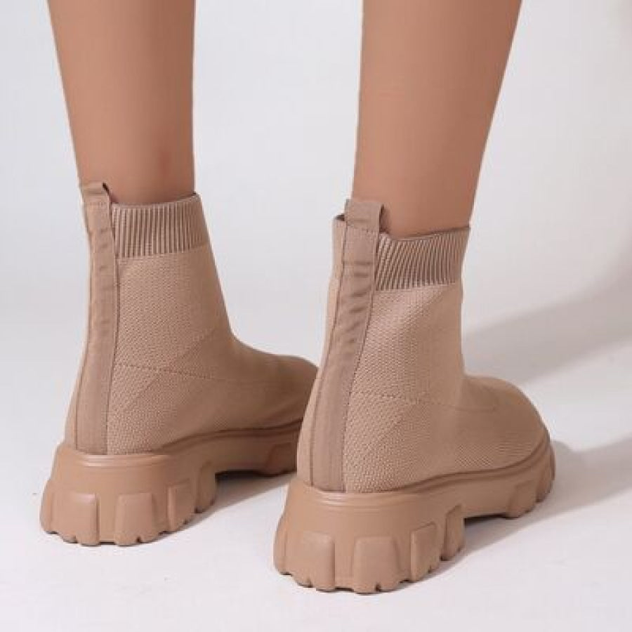 Mesh Round Toe Platform Boots Apparel and Accessories