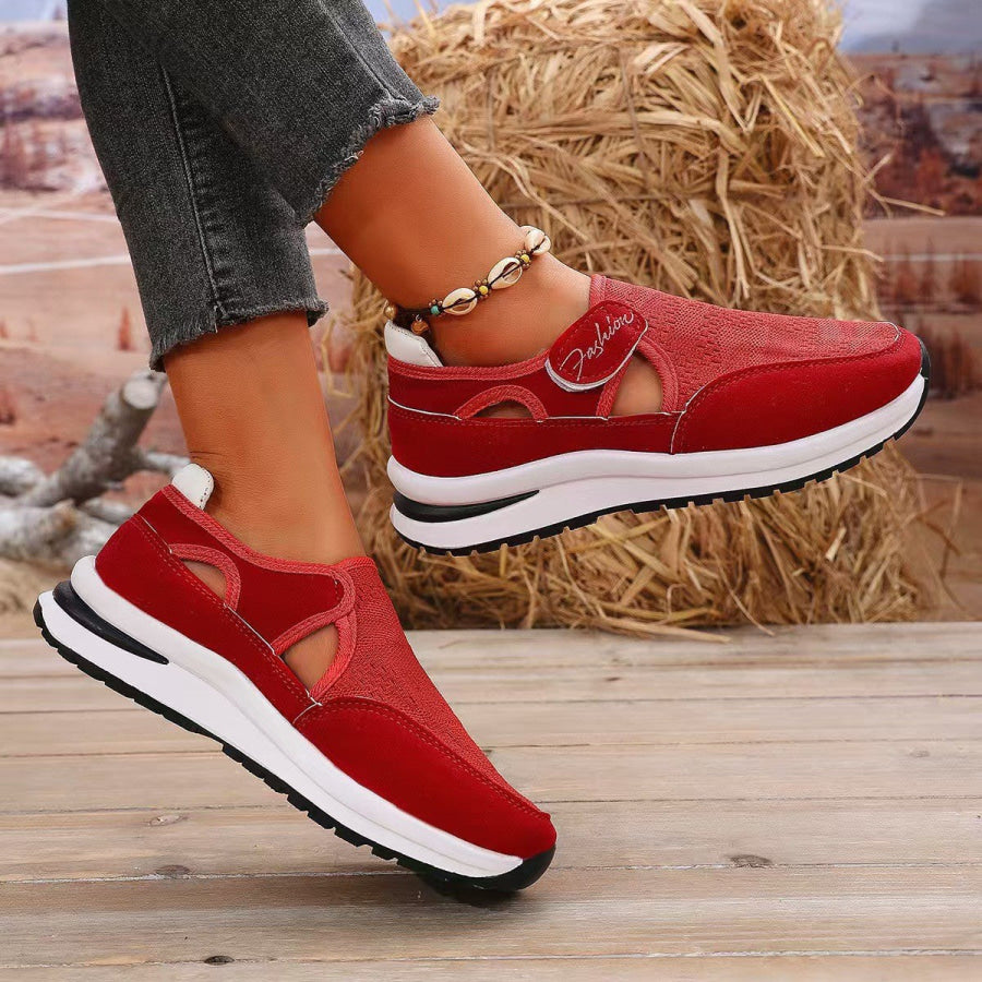 Mesh Round Toe Platform Sneakers Red / 36(US5) Apparel and Accessories