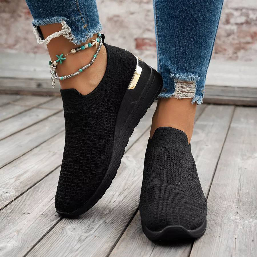 Mesh Round Toe Wedge Athletic Black / 37 Apparel and Accessories
