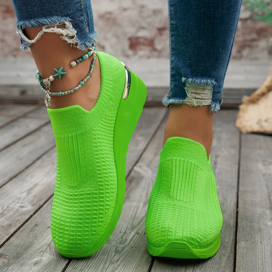 Mesh Round Toe Wedge Athletic Green / 37 Apparel and Accessories