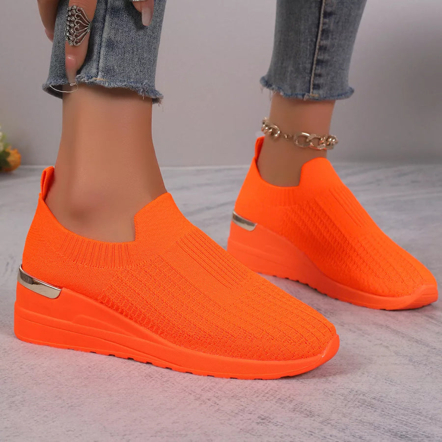 Mesh Round Toe Wedge Athletic Orange / 37 Apparel and Accessories