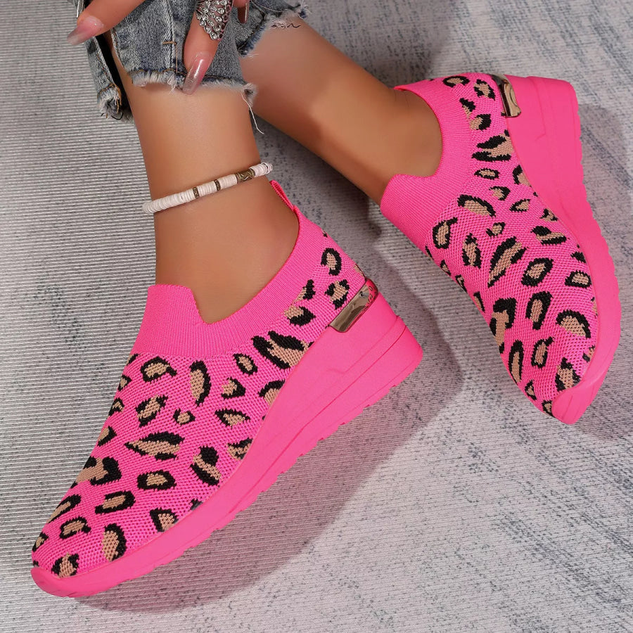 Mesh Round Toe Wedge Athletic Rose Leopard Print / 37 Apparel and Accessories