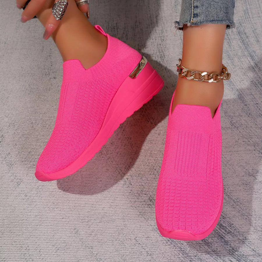 Mesh Round Toe Wedge Athletic Rose Red / 37 Apparel and Accessories