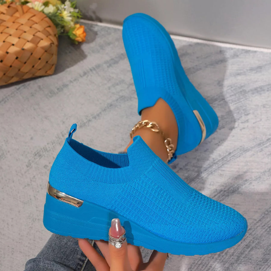 Mesh Round Toe Wedge Athletic Sky Blue / 37 Apparel and Accessories