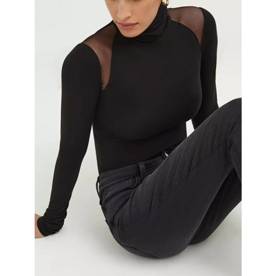 Mesh Shoulder Turtleneck Bodysuit Apparel and Accessories
