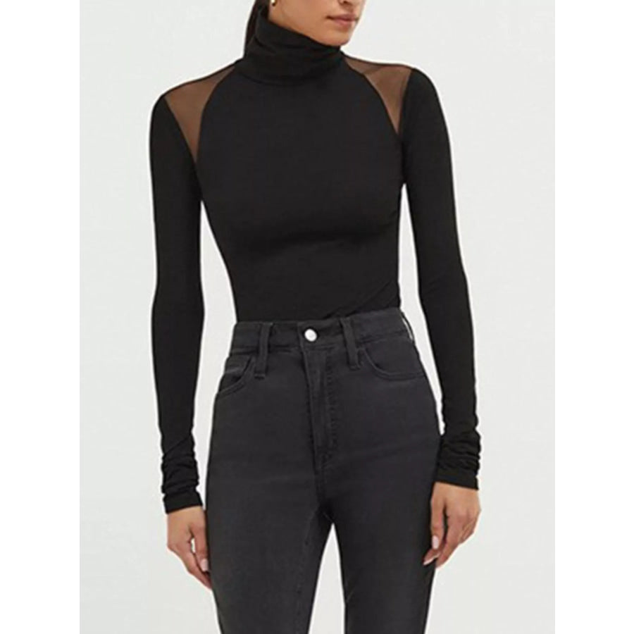 Mesh Shoulder Turtleneck Bodysuit Apparel and Accessories