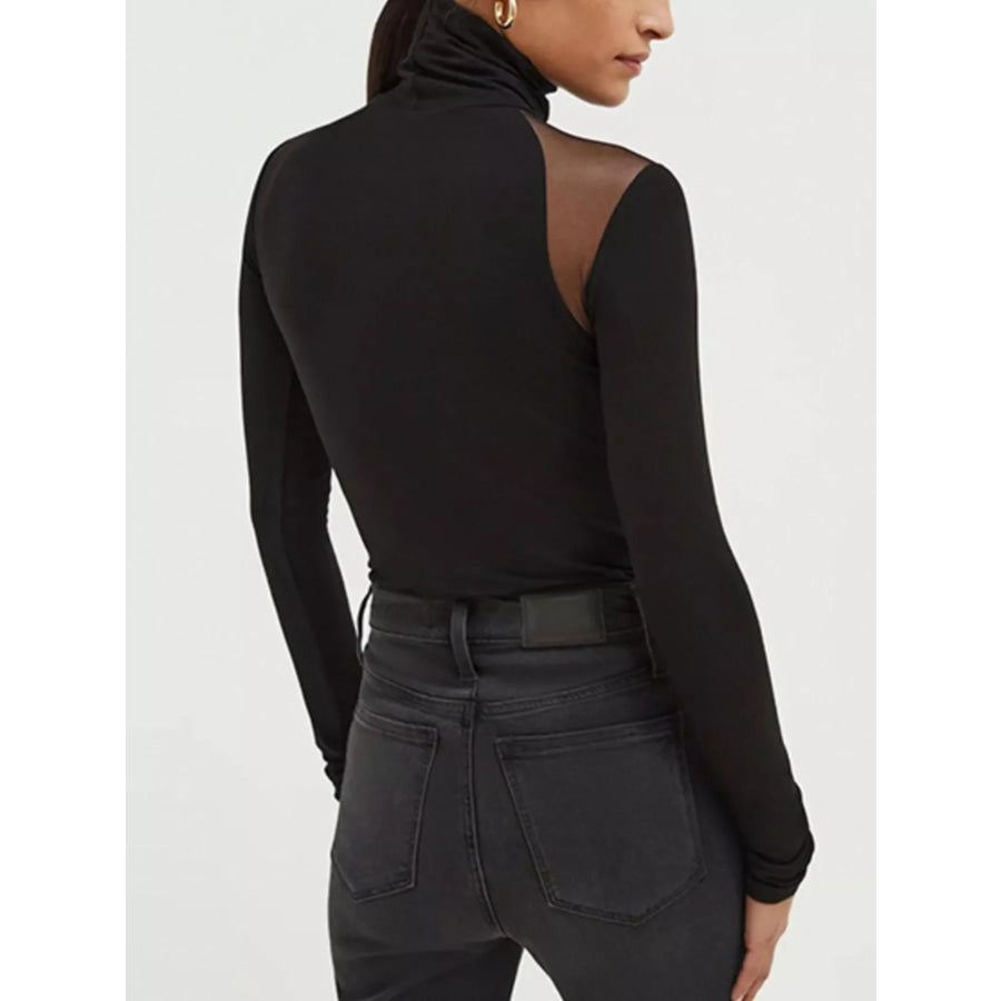 Mesh Shoulder Turtleneck Bodysuit Apparel and Accessories