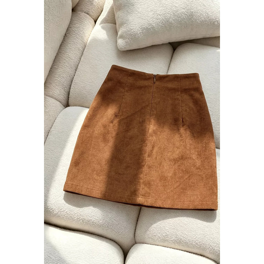 Metal Buckle Detail Mini Skirt Caramel / S Apparel and Accessories