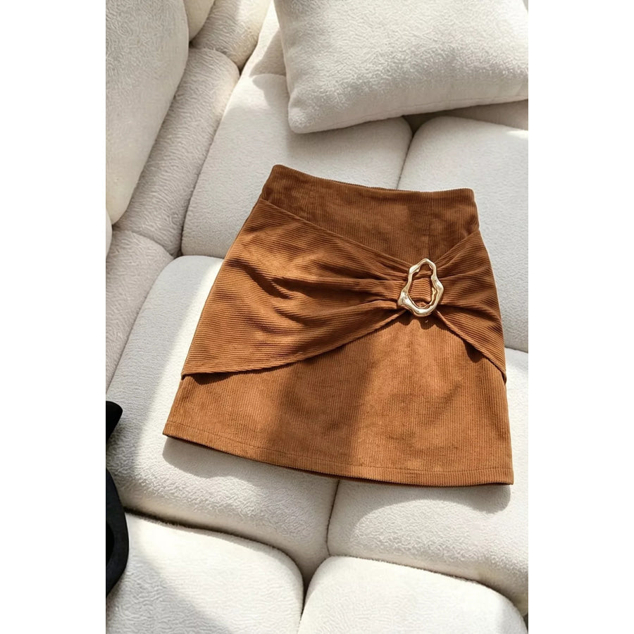 Metal Buckle Detail Mini Skirt Caramel / S Apparel and Accessories