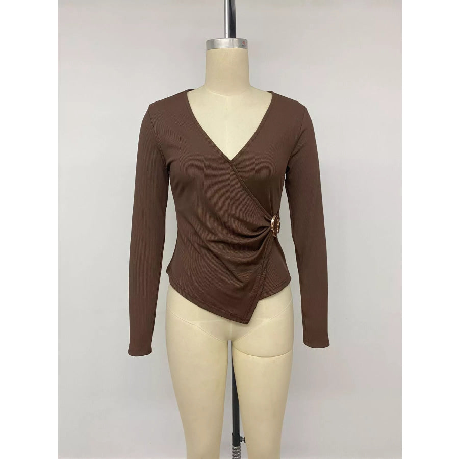 Metal Buckle Detail Surplice T-Shirt Apparel and Accessories